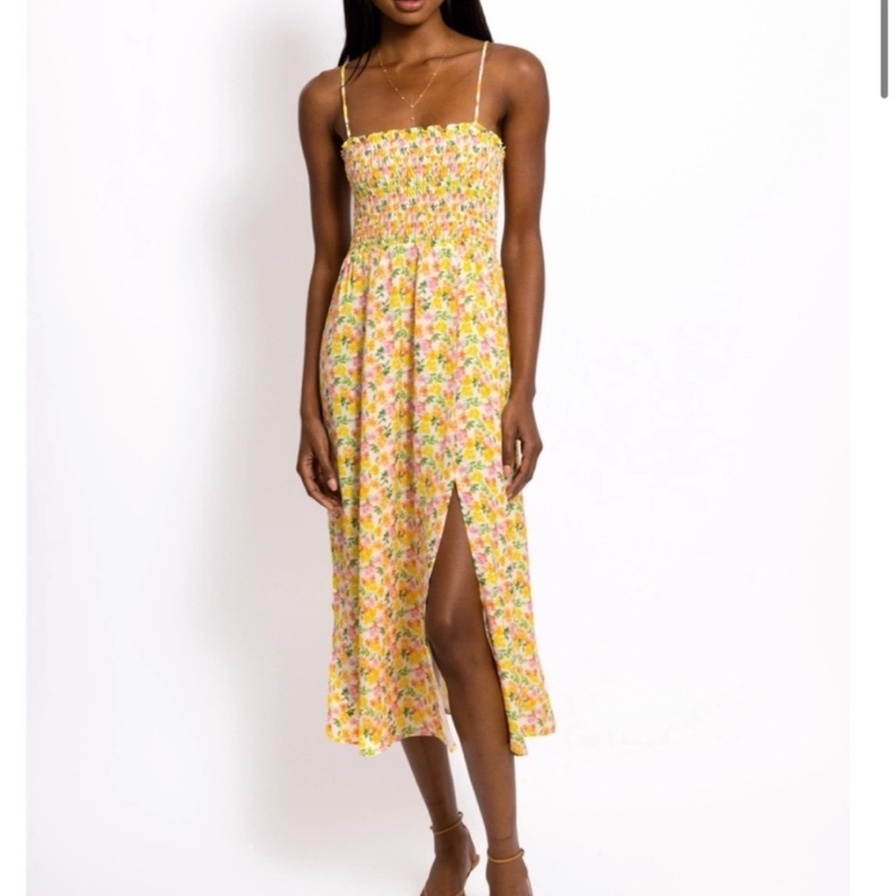 RESA x REVOLVE Ashley Midi Dress Yellow Floral Smocked Dress - Picture 1 of 10